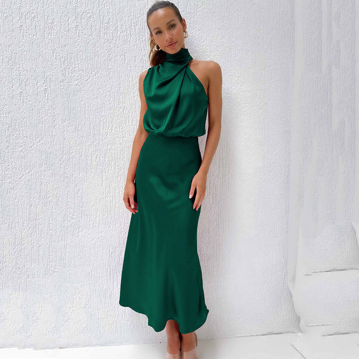 Ruched Maxi Dress with Halter Neckline