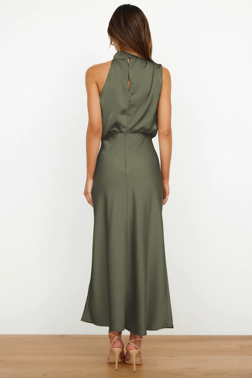 Ruched Maxi Dress with Halter Neckline