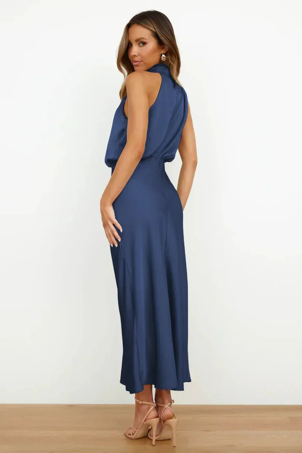 Ruched Maxi Dress with Halter Neckline