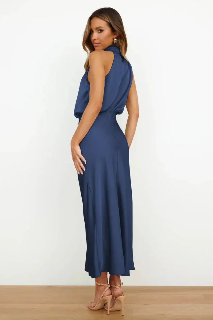 Ruched Maxi Dress with Halter Neckline