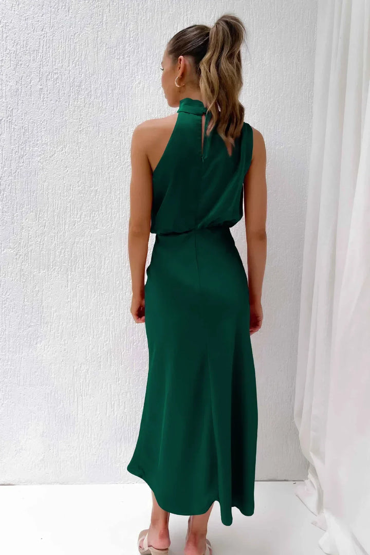 Ruched Maxi Dress with Halter Neckline