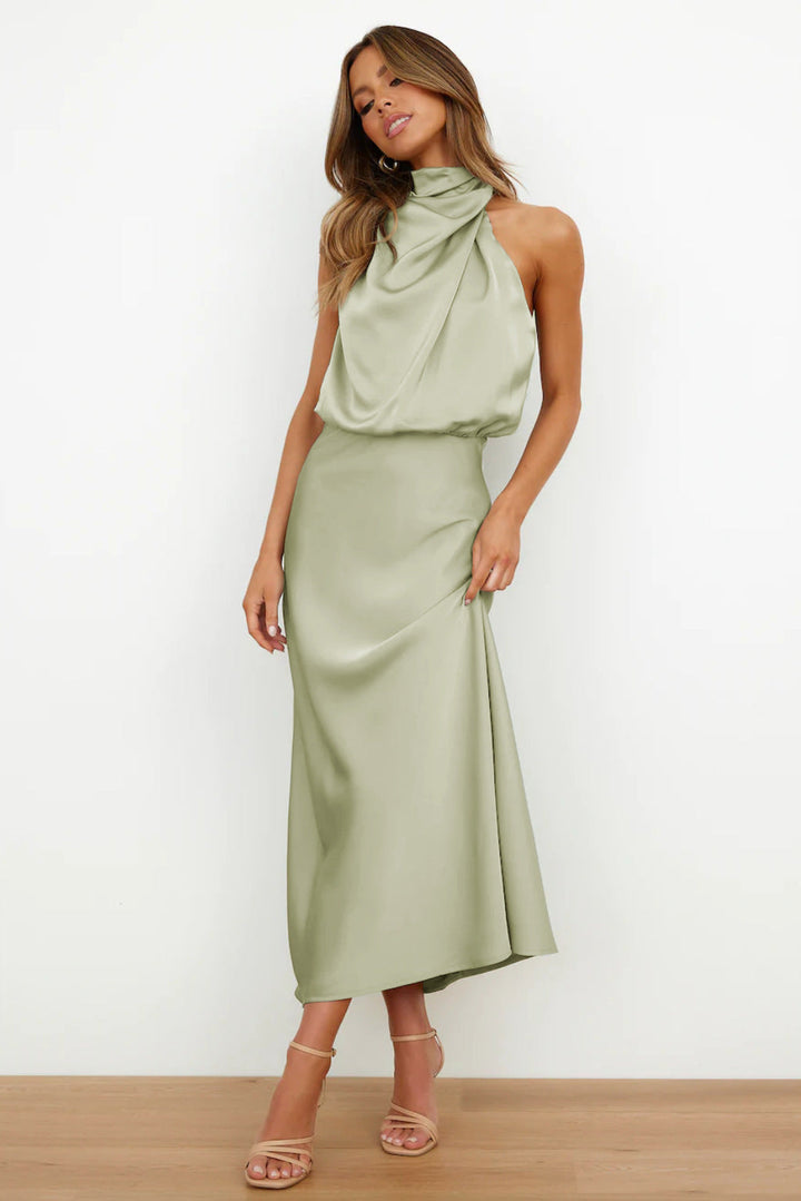 Ruched Maxi Dress with Halter Neckline