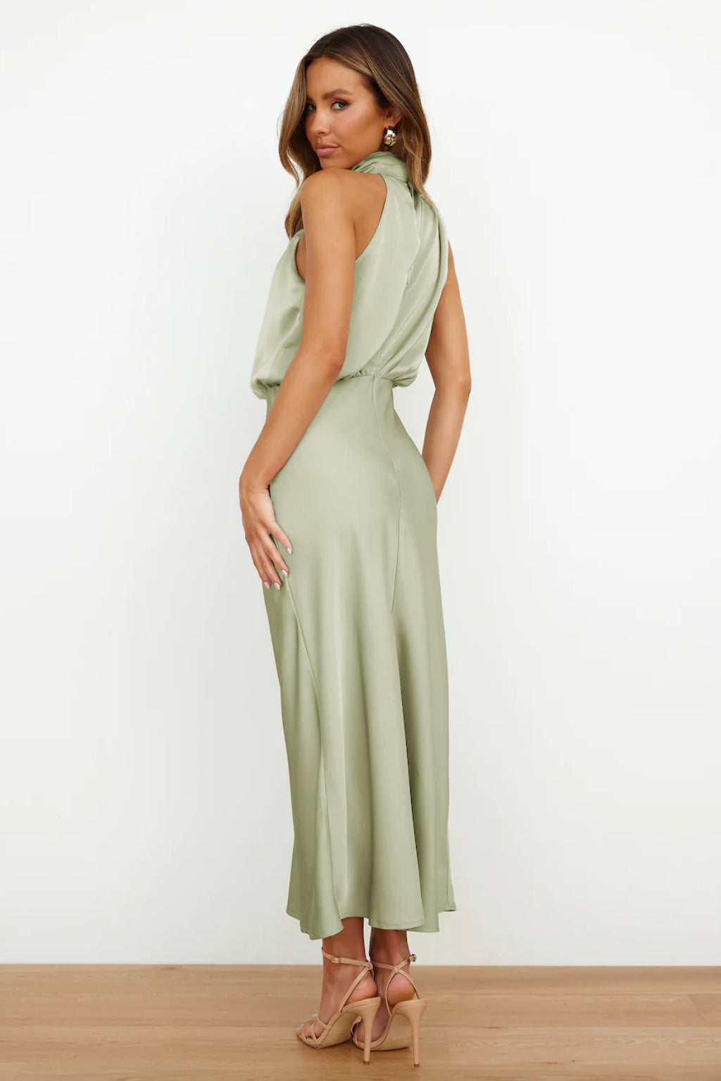 Ruched Maxi Dress with Halter Neckline