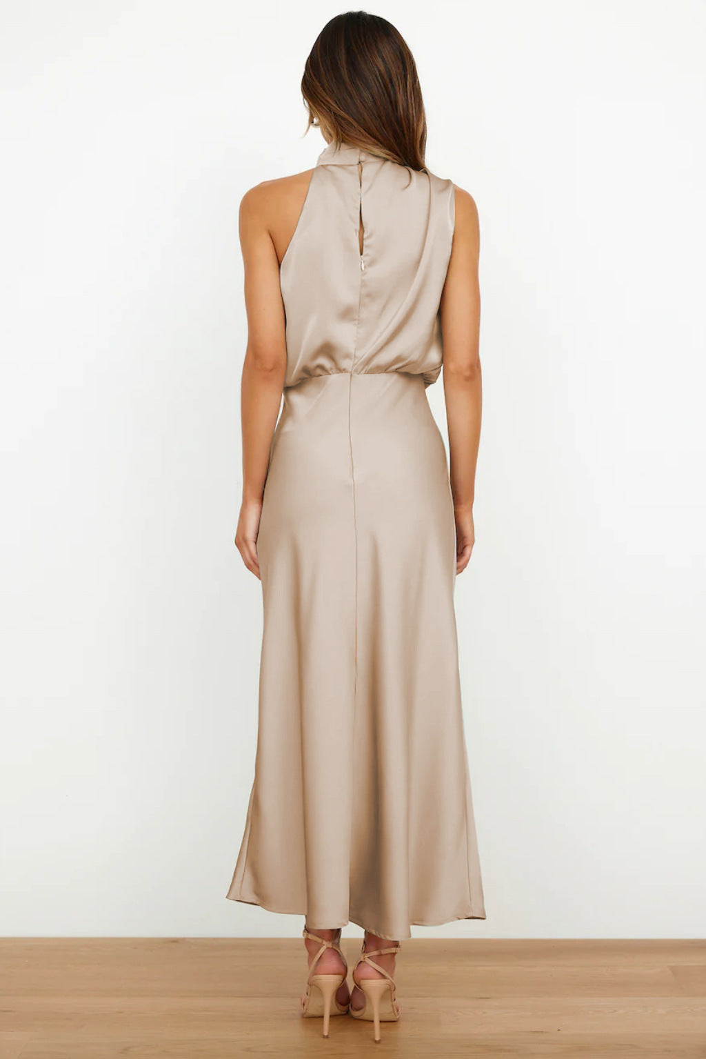 Ruched Maxi Dress with Halter Neckline
