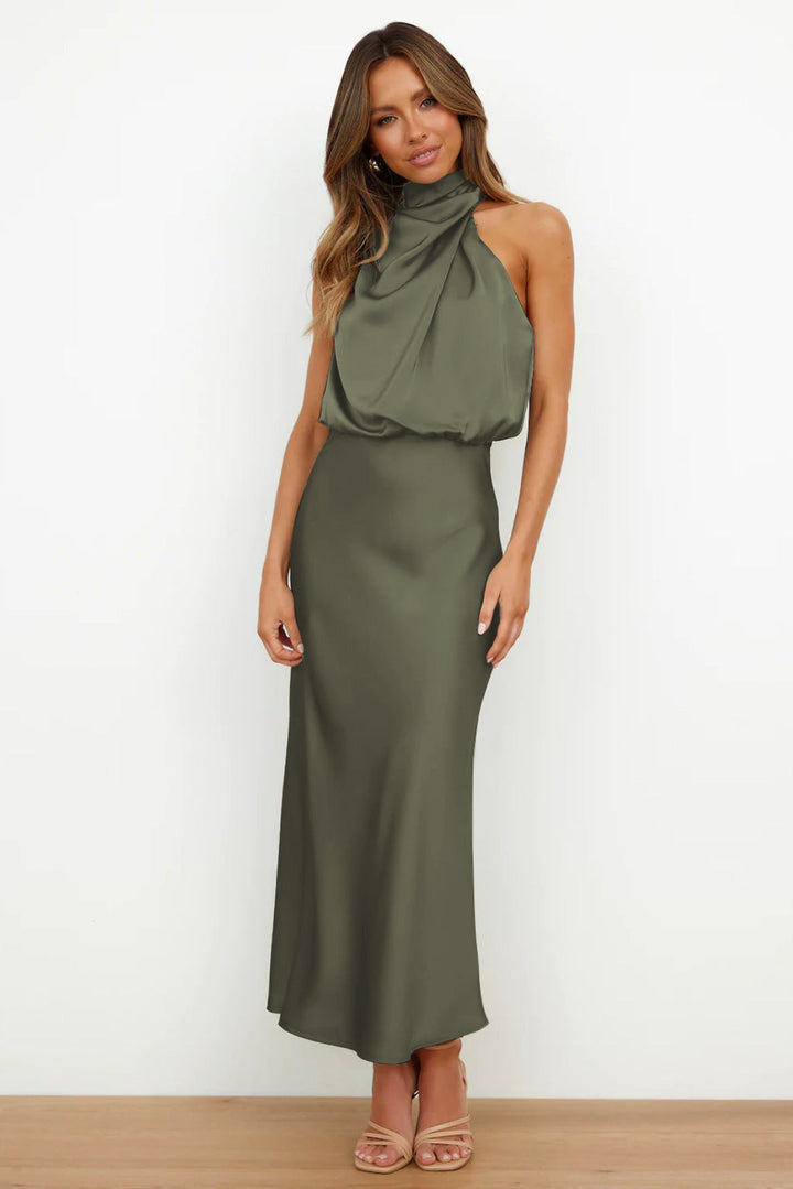 Ruched Maxi Dress with Halter Neckline