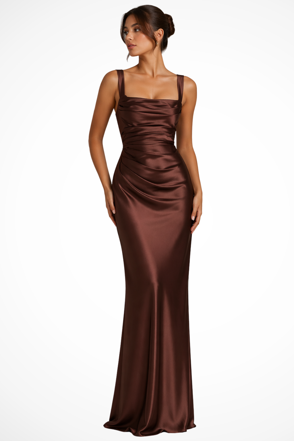 Ruched Maxi Wedding Guest Dress with Square Neck