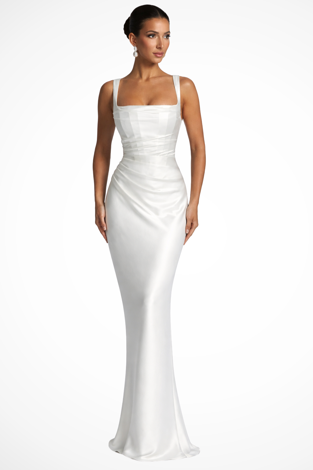 Ruched Maxi Wedding Guest Dress with Square Neck