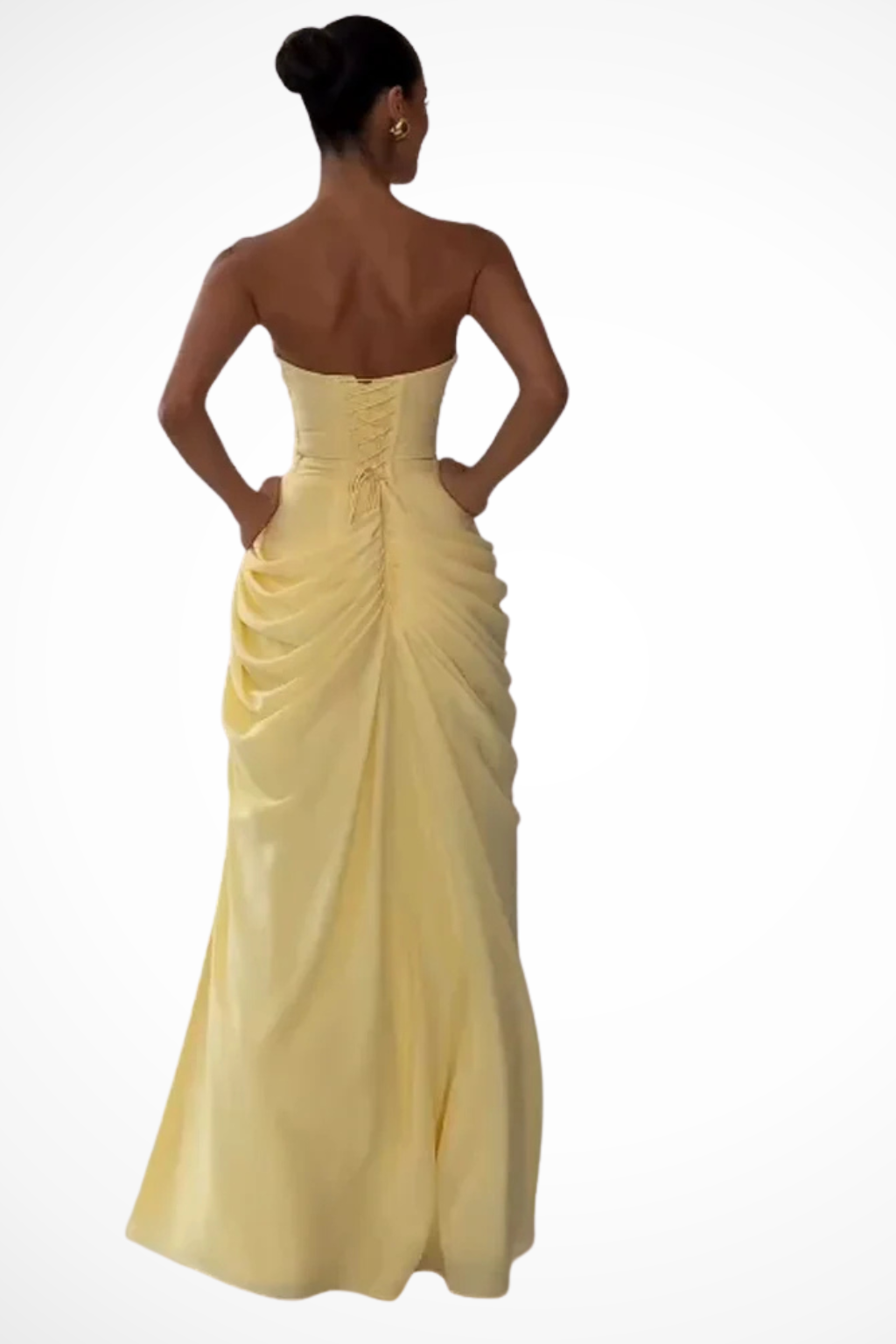 Ruched Slit Maxi Wedding Guest Dress