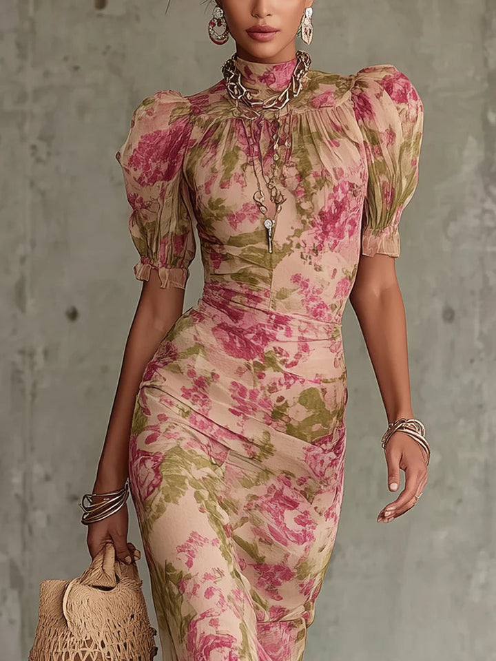 Ruffle Maxi Dress with High Neckline and Spaghetti Straps