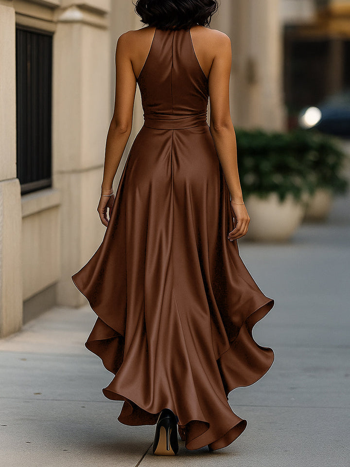 Ruffle Belted Slit Wedding Guest Dress with Halter Neckline