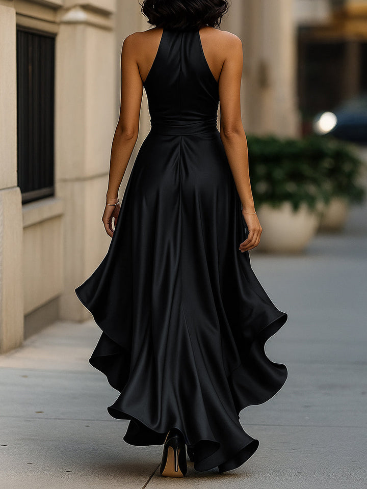 Ruffle Belted Slit Wedding Guest Dress with Halter Neckline