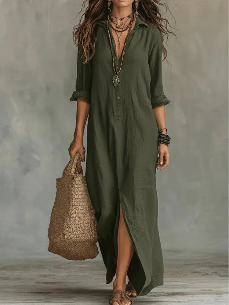 Shirt Dress with Three-Quarter Sleeves