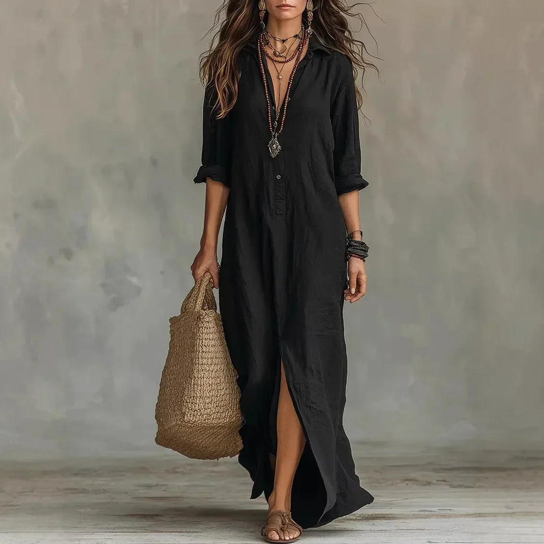 Shirt Dress with Three-Quarter Sleeves