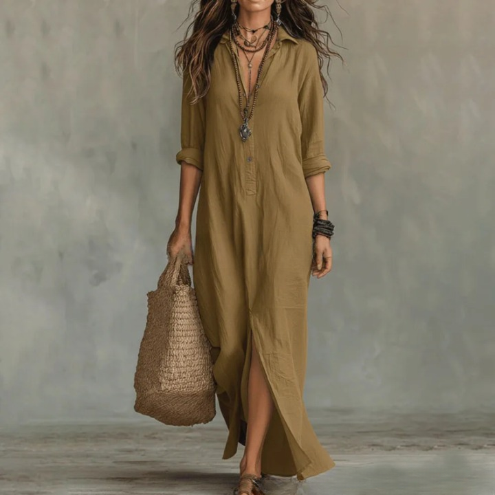 Shirt Dress with Three-Quarter Sleeves