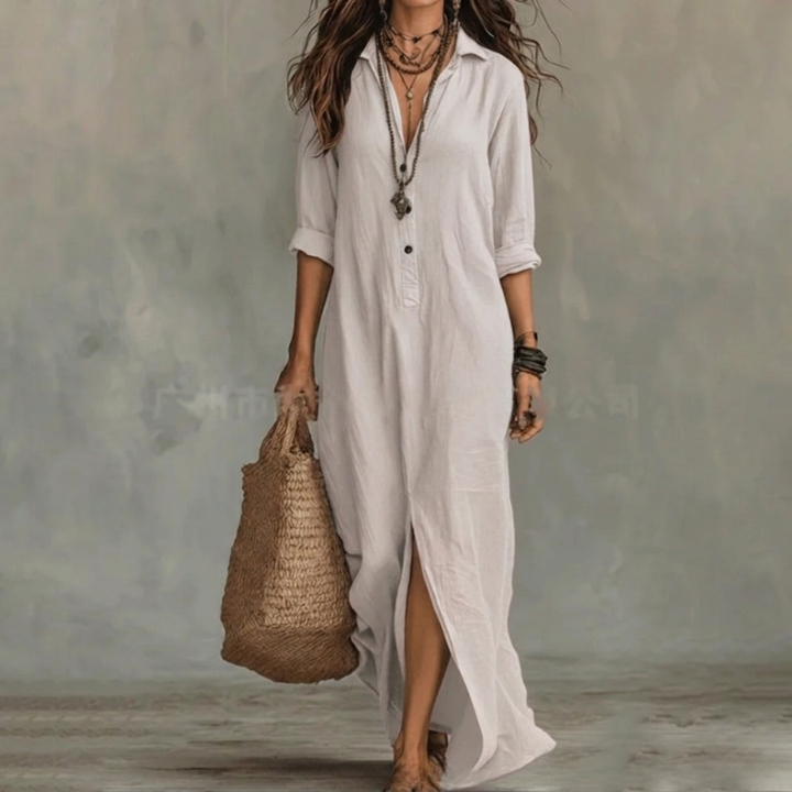 Shirt Dress with Three-Quarter Sleeves
