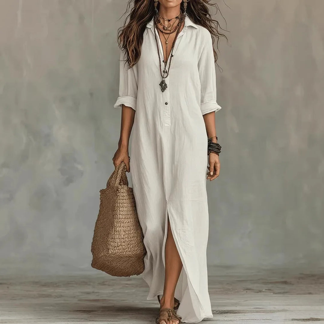 Shirt Dress with Three-Quarter Sleeves