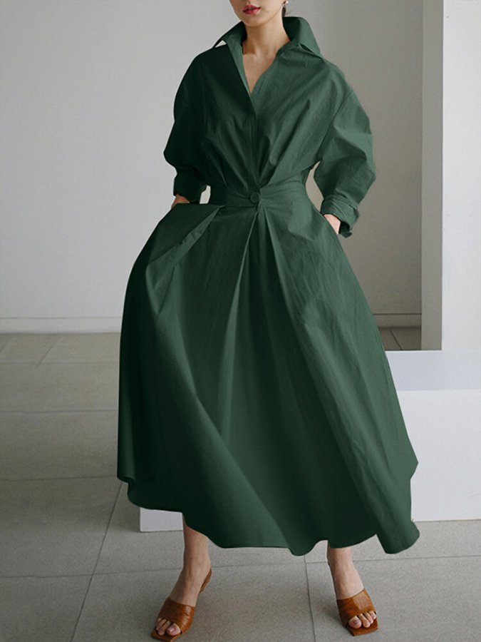Shirt Button-Front Belted Maxi Dress