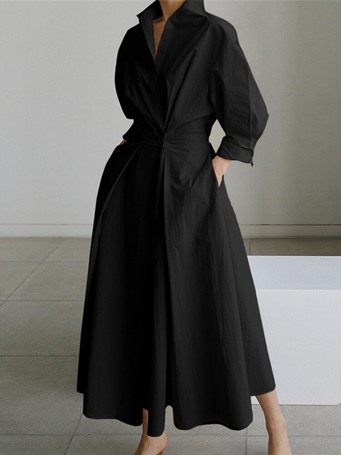 Shirt Button-Front Belted Maxi Dress