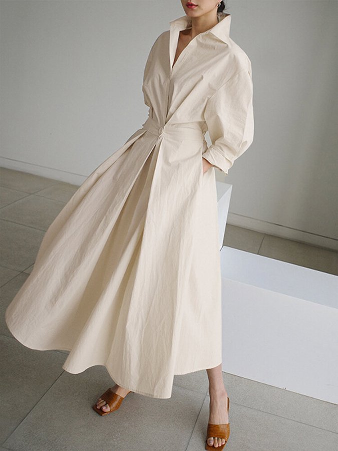 Shirt Button-Front Belted Maxi Dress