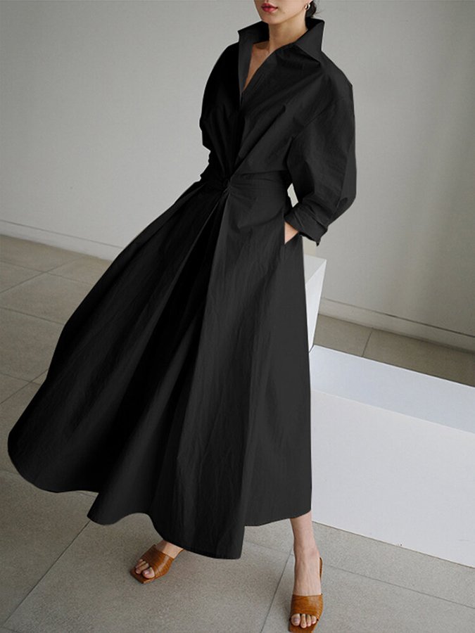 Shirt Button-Front Belted Maxi Dress