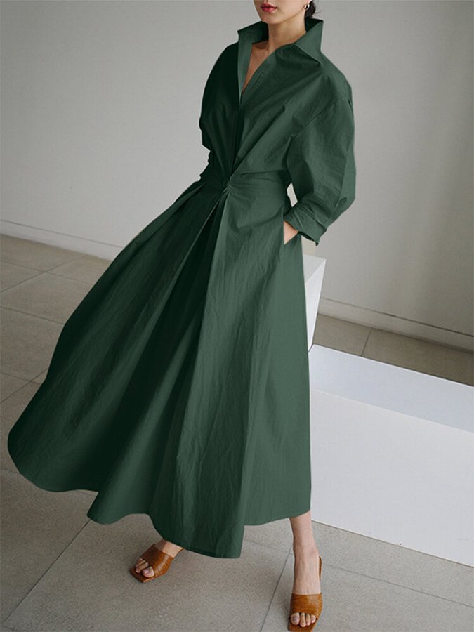 Shirt Button-Front Belted Maxi Dress