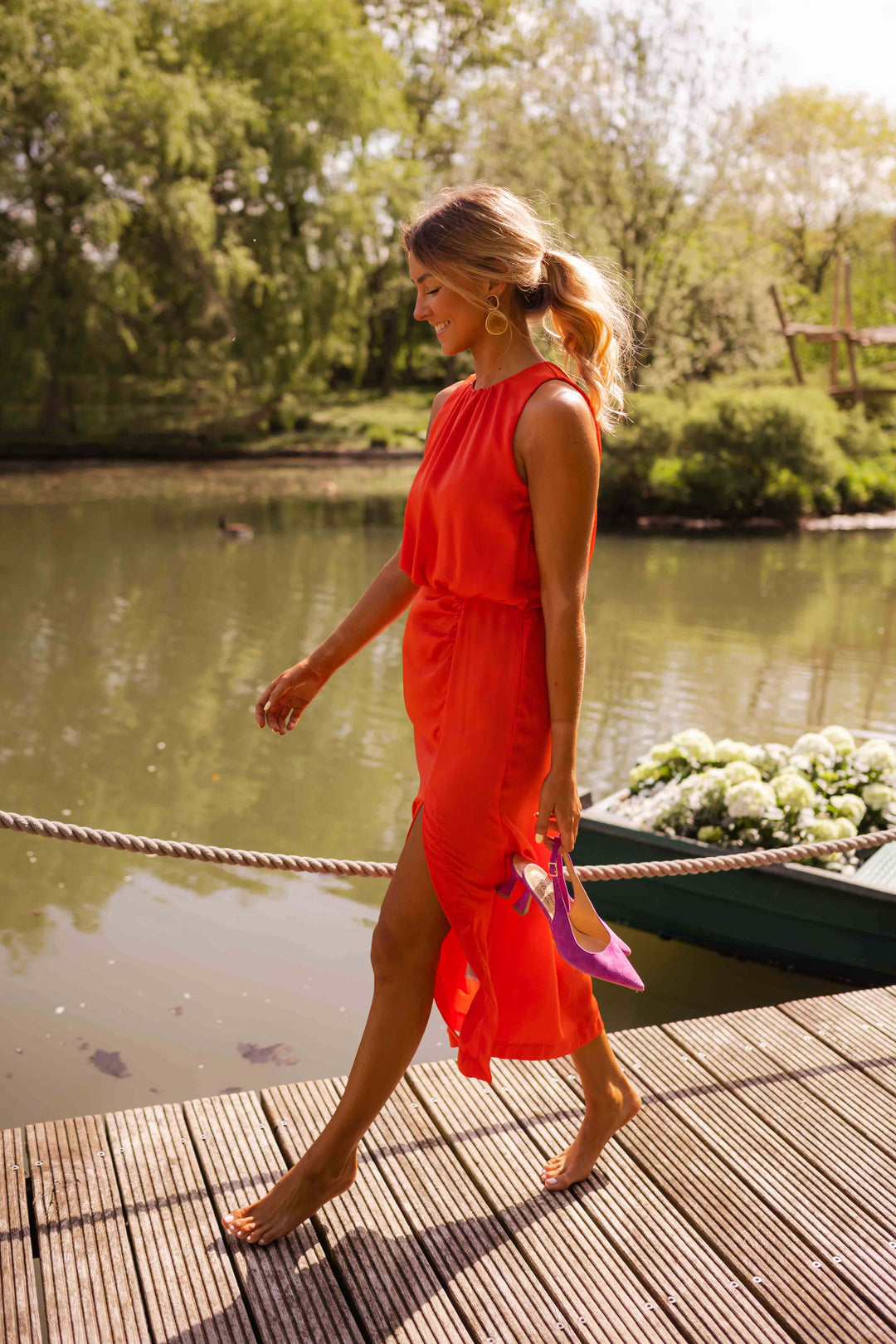 Slit Maxi Wedding Guest Dress with Off-Shoulder