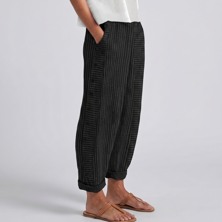 Stripe Panel Button Detail Trousers