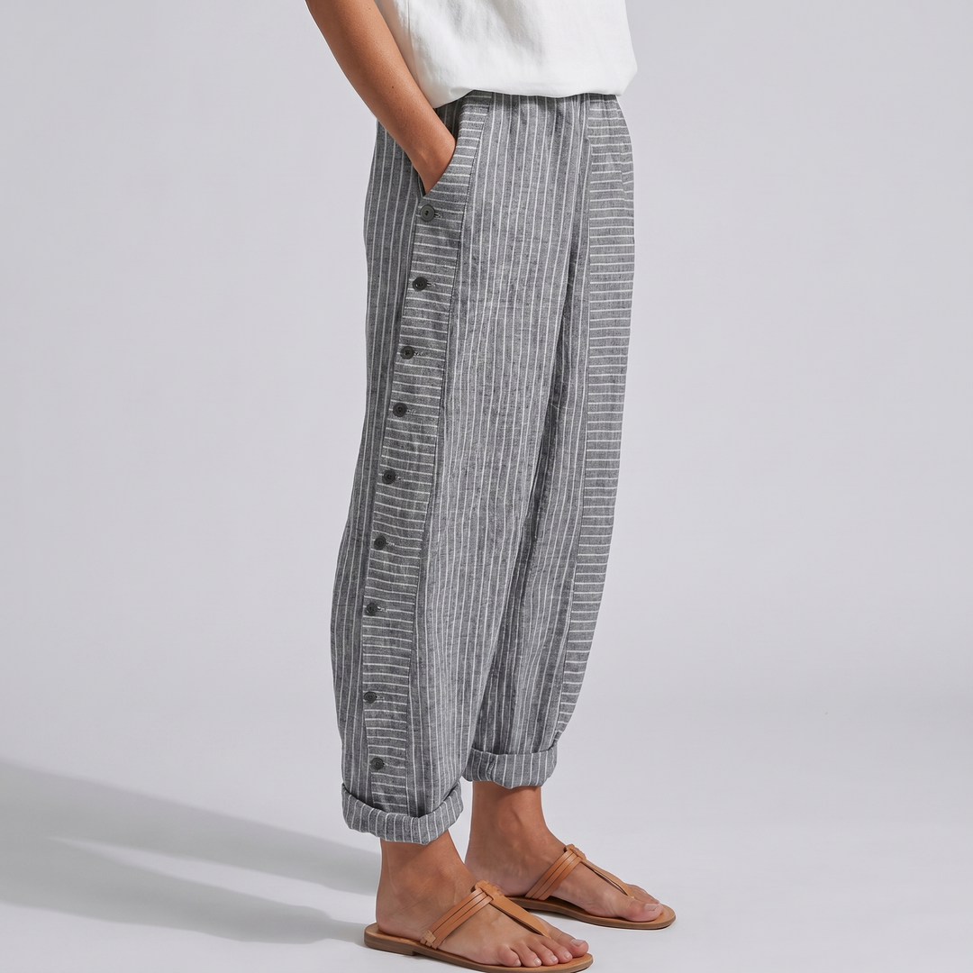 Stripe Panel Button Detail Trousers