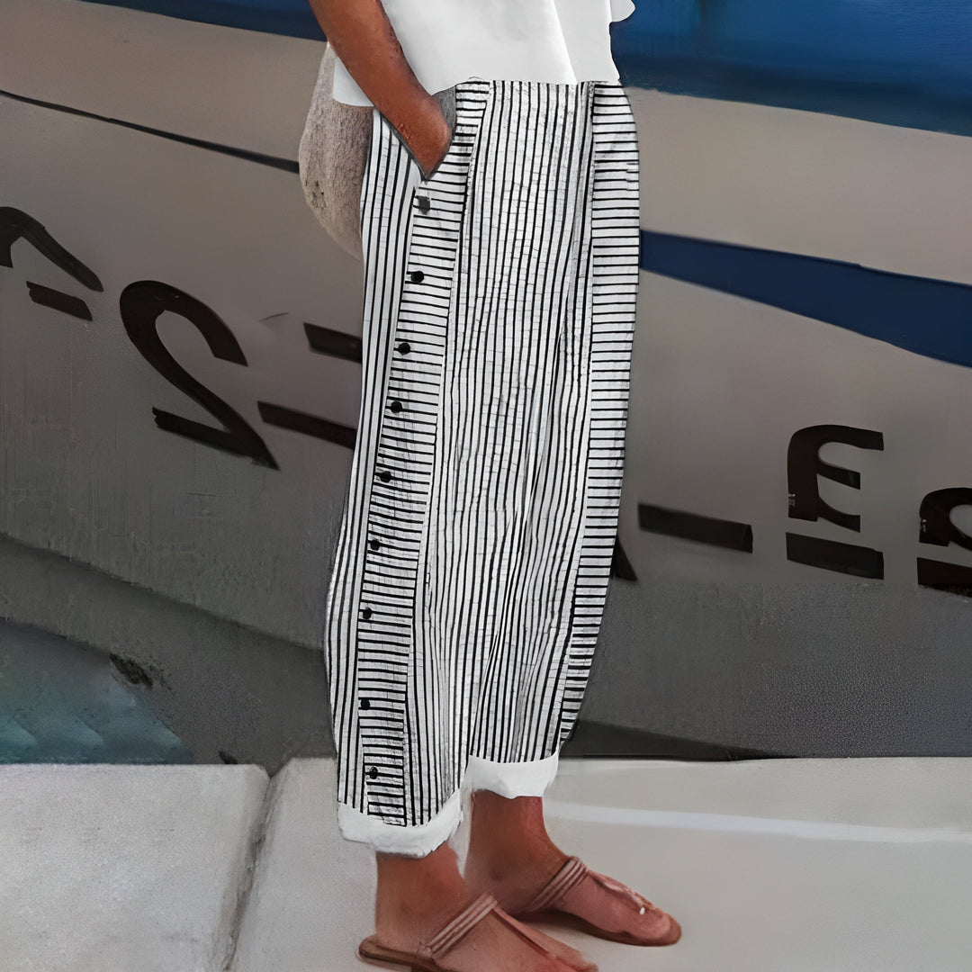 Stripe Panel Button Detail Trousers
