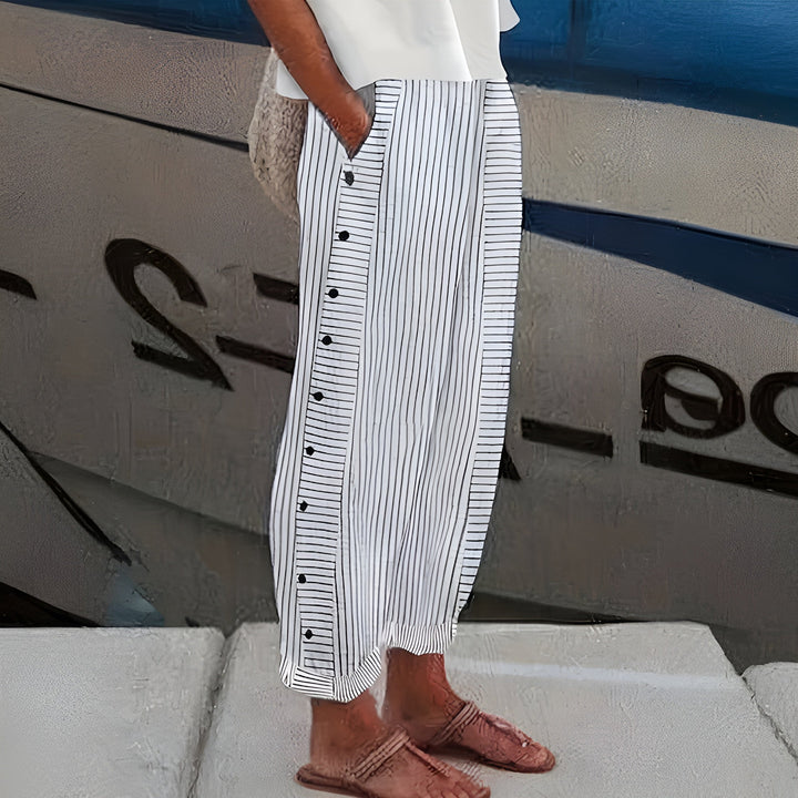 Stripe Panel Button Detail Trousers