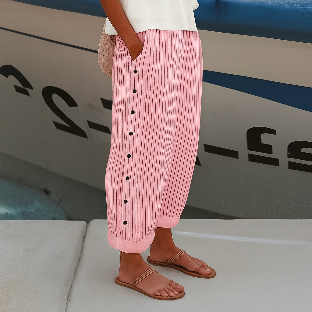 Stripe Panel Button Detail Trousers