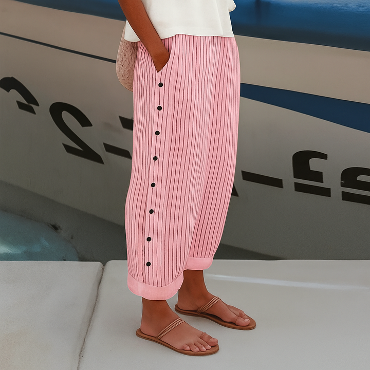 Stripe Panel Button Detail Trousers