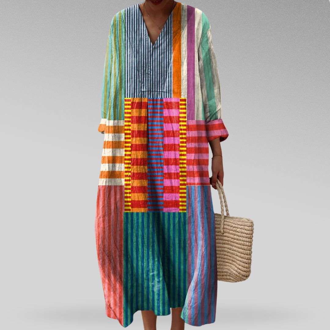 Striped Maxi Dress with V-Neck
