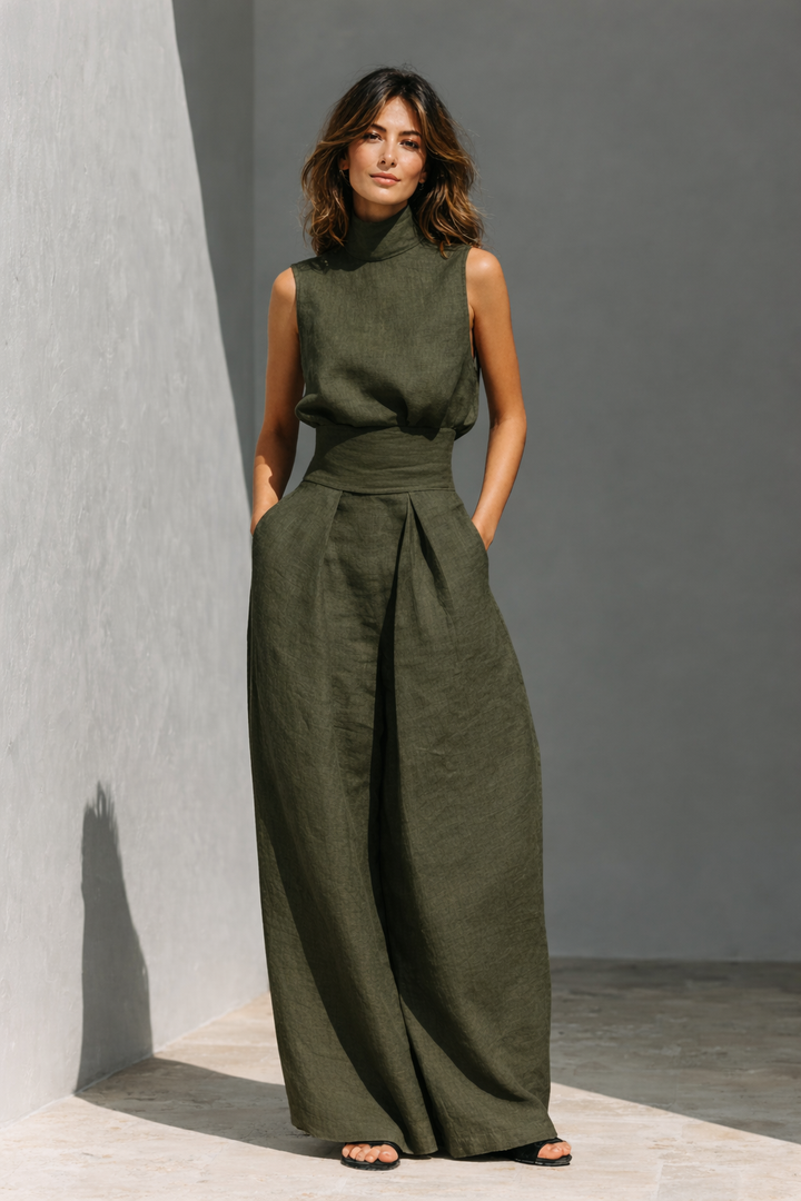 Stylish Sleeveless and Wide Leg Trouser Set