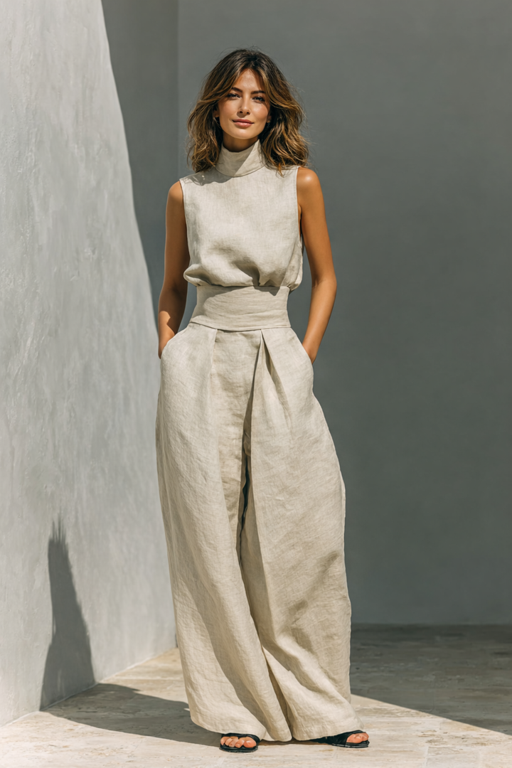 Stylish Sleeveless and Wide Leg Trouser Set