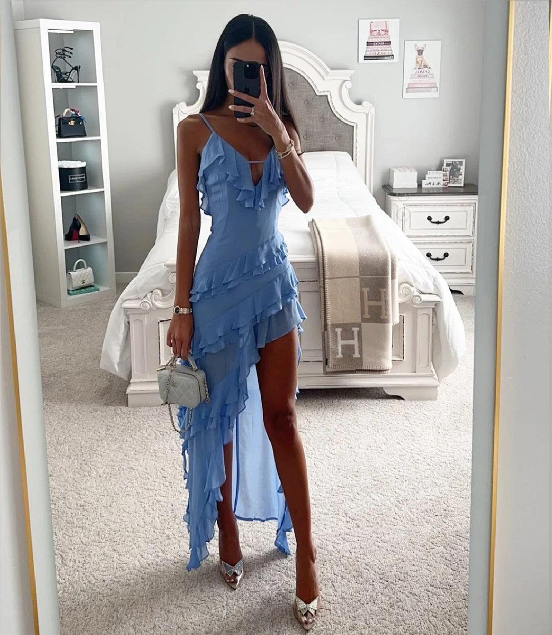 Tiered Ruffle Knee-Length Wedding Guest Dress