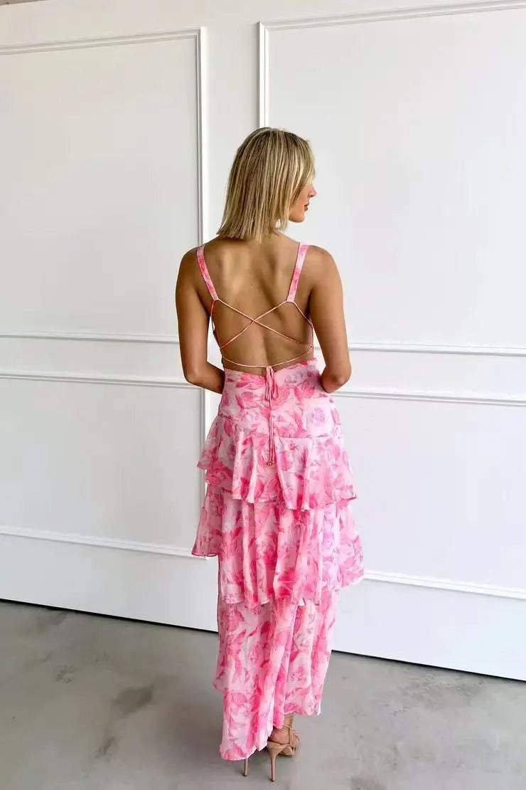 Tiered Ruffle Maxi Dress with V-Neck