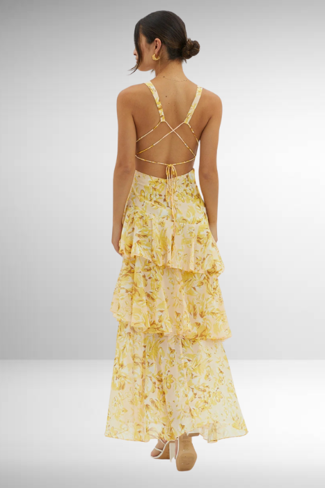 Tiered Ruffle Maxi Dress with V-Neck