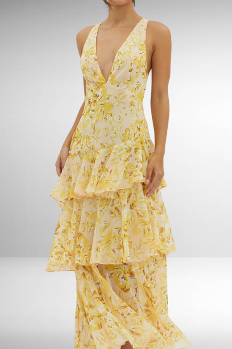Tiered Ruffle Maxi Dress with V-Neck