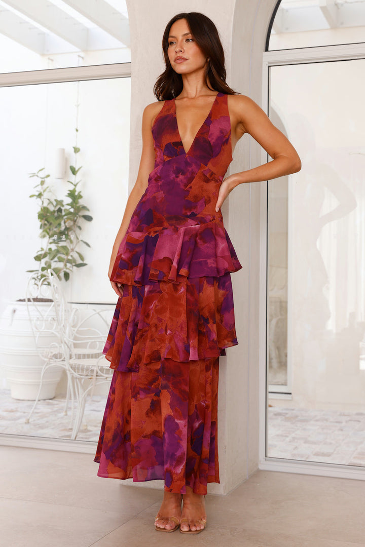 Tiered Ruffle Maxi Dress with V-Neck