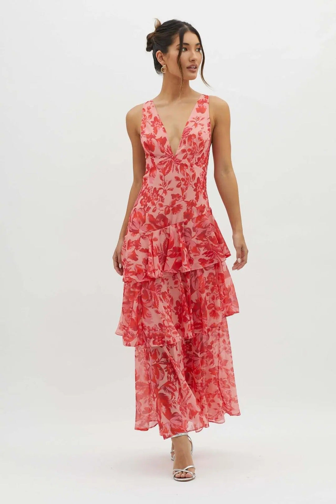 Tiered Ruffle Maxi Dress with V-Neck