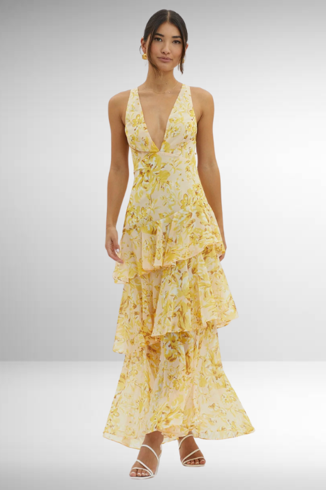 Tiered Ruffle Maxi Dress with V-Neck