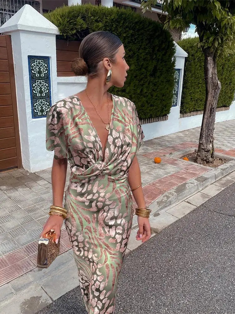 Twist-Front Dress with Short Sleeves