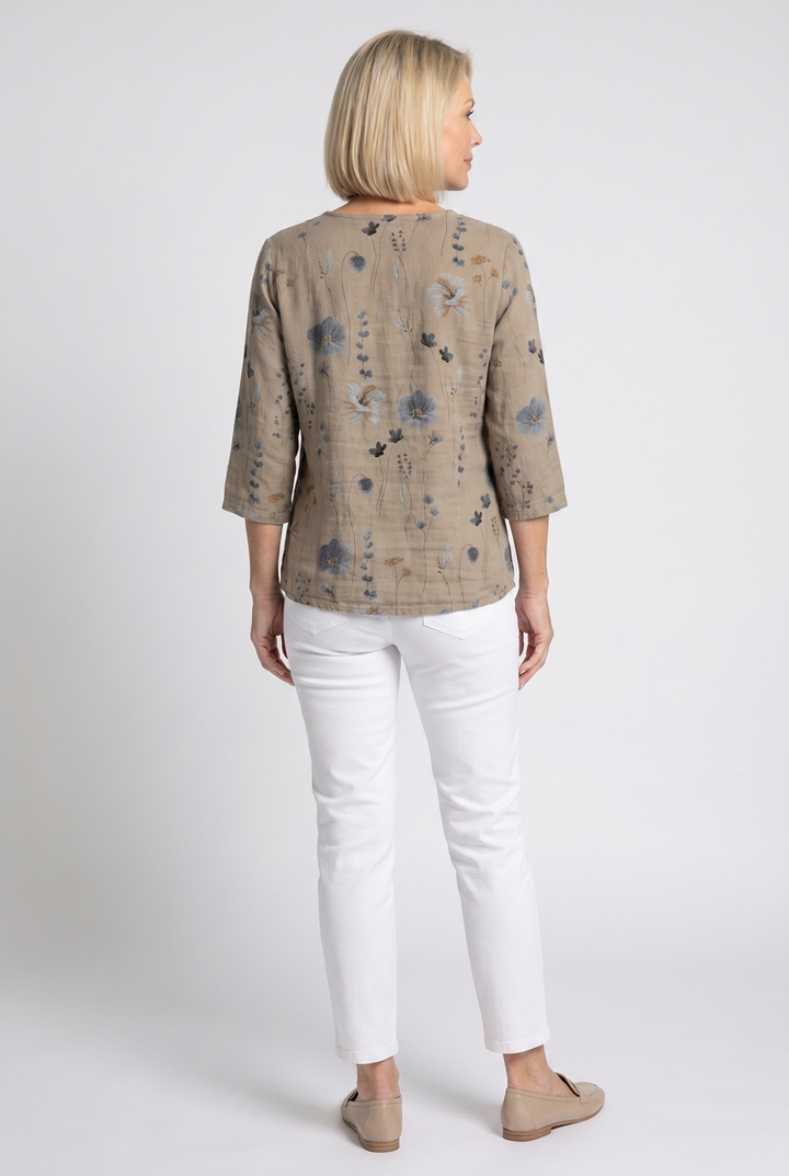 Floral V-neck blouse, back view