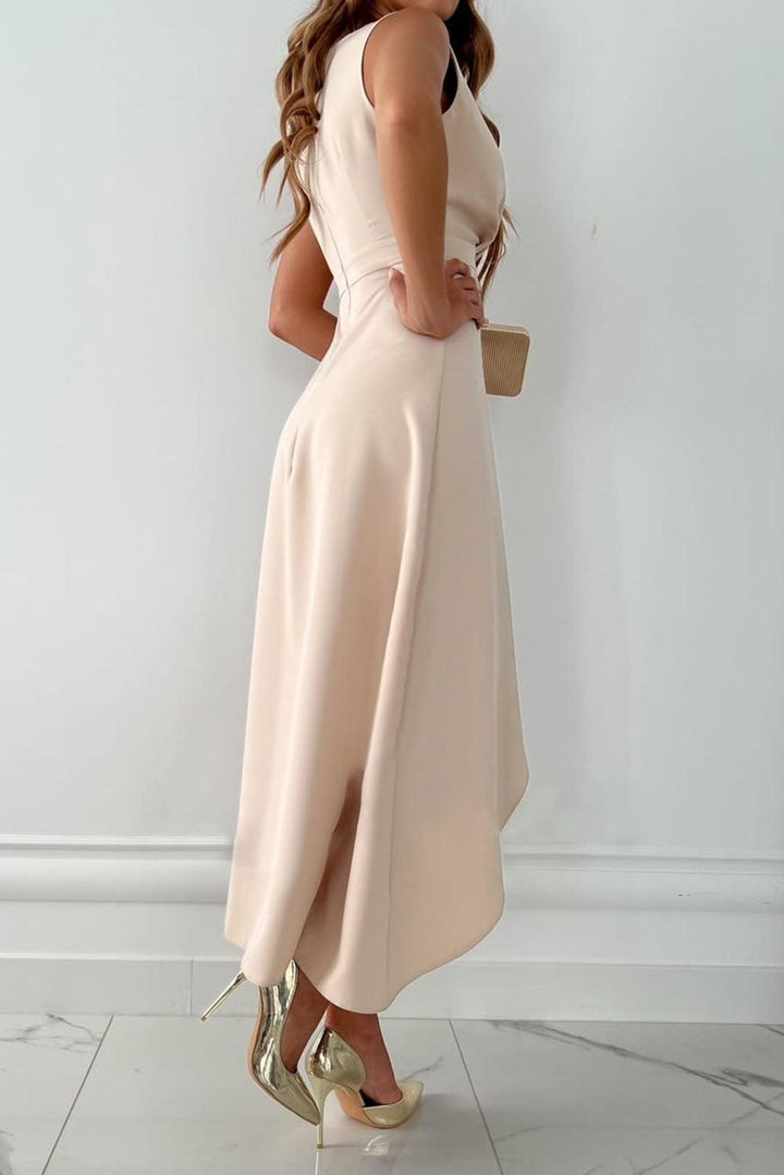 Wrap Belted Midi Dress with V-Neck