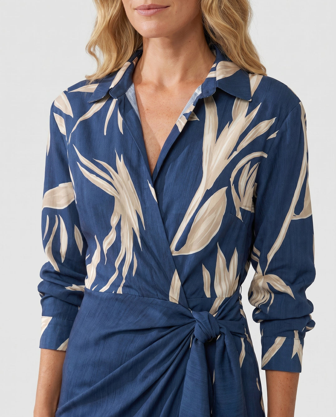 Wrap Belted Twist-Front Maxi Dress with V-Neck and Long Sleeves